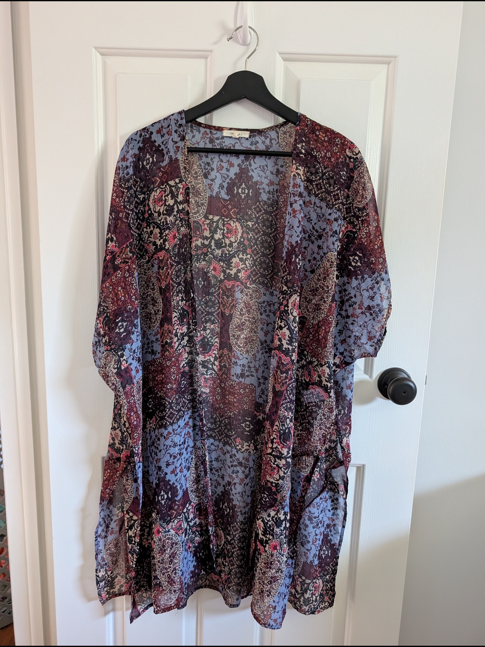 Maurices Women's Sheer Lightweight Floral Blue Burgundy Kimono Small/Medium